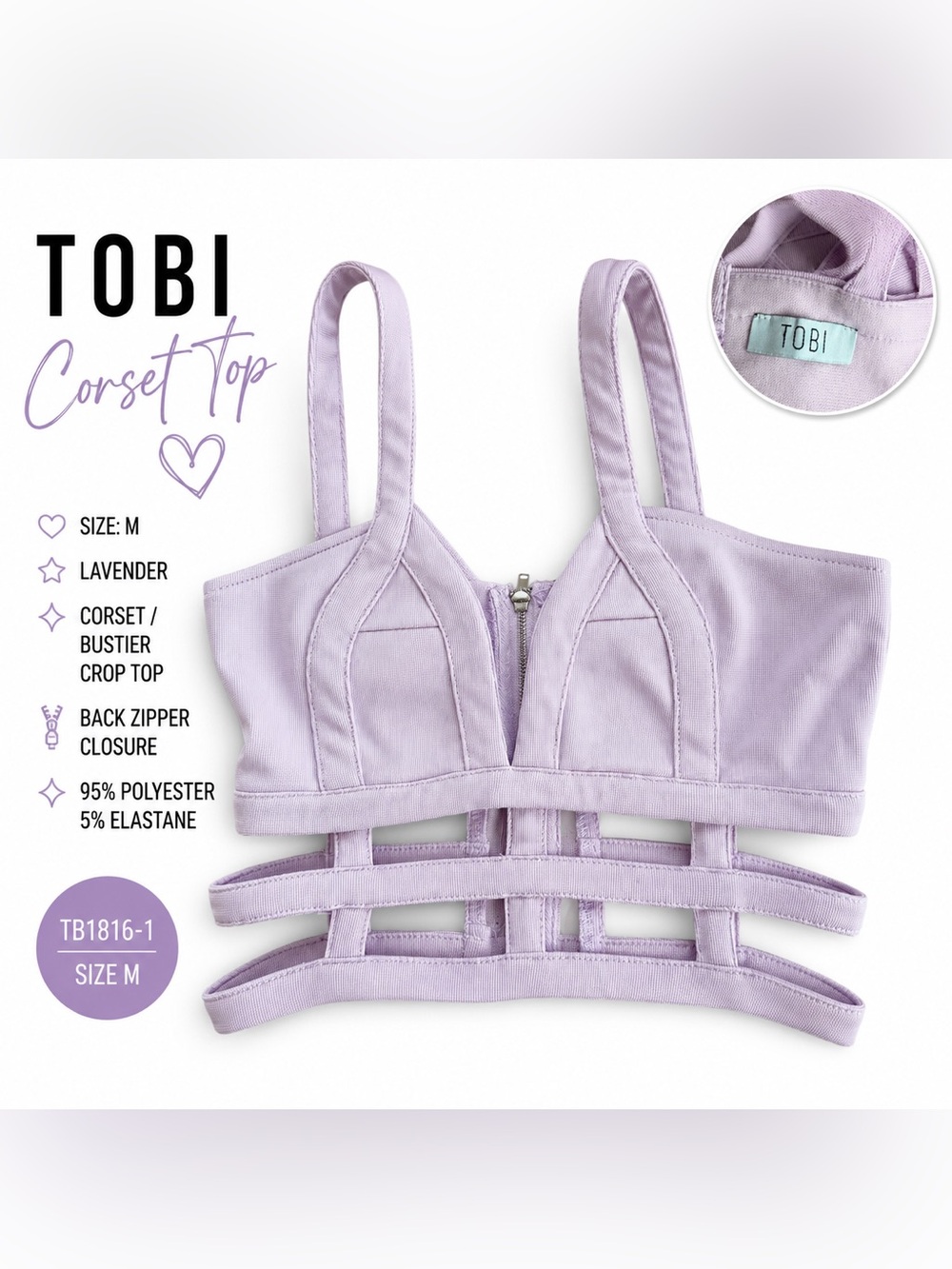 TOBI Lavender Strappy Corset Bustier Crop Top 💜